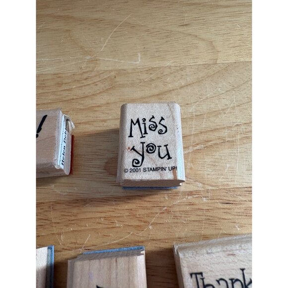 Stampin Up! 2001 Wooden Rubber Stamps Set Of 5 Congrats! Miss You Thanks Designs - Picture 8 of 9
